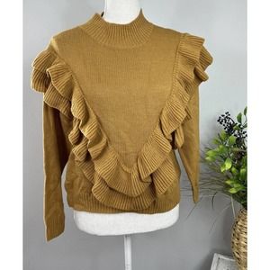 Stevie Hender Sweater Womens Size Small Mustard Tunic Ruffle SO SOFT